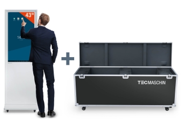 Mobiel digitaal reclame scherm DKST-LED43 met touchscreen incl. transportbox, wit, 43 in display, Android 11, TecMaschin 