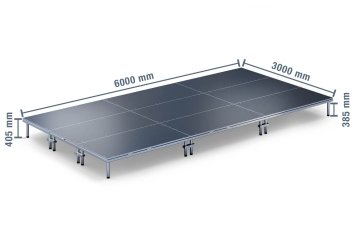6 m x 3 m Mobiel podium EBM850/2, 405 mm hoog, 9 x modules, 850 kg max. belasting 