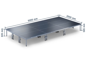 6 m x 3 m Mobiel podium EBM850/2, 605 mm hoog, 9 x modules, 850 kg max. belasting 