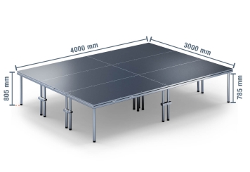 4 m x 3 m Mobiel podium EBM850/2, 805 mm hoog, 6 x modules, 850 kg max. belasting 