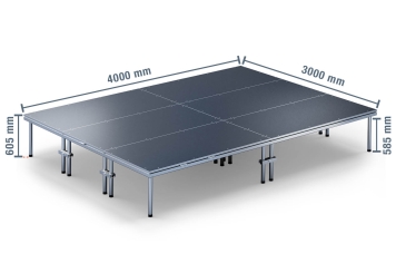 4 m x 3 m Mobiel podium EBM850/2, 605 mm hoog, 6 x modules, 850 kg max. belasting 